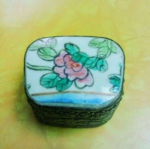Vintage "Ladies" Metal Box With Painted Tile
